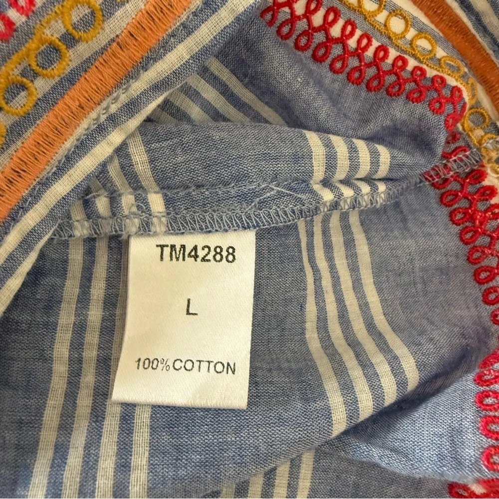 TMHL Anthropologie Blue & White Sleeveless Tank With Orange & Red Embroidery L - Picture 4 of 7